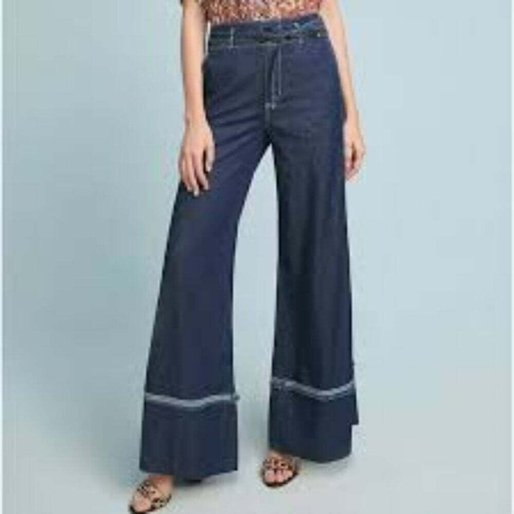 Pilcro and the Letterpress Ultra High Rise Wide Leg Jeans Dark Wash Stretch Boho